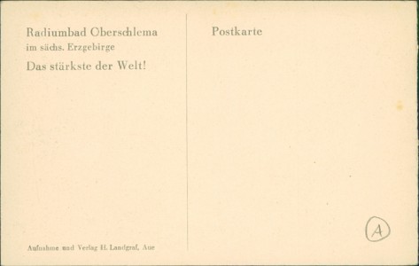 Adressseite der Ansichtskarte Radiumbad Oberschlema im sächs. Erzgebirge, 
