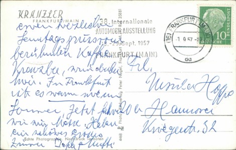 Adressseite der Ansichtskarte Frankfurt/Main, Kranzler