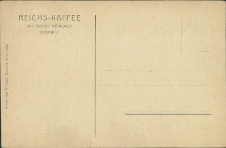 Adressseite der Ansichtskarte Chemnitz, Reichs-Kaffee Inh. Gustav Mühlbach. Architekten Kornfeld u. Benirschke