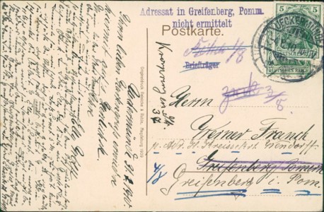 Adressseite der Ansichtskarte Ueckermünde, Partie am Kanal