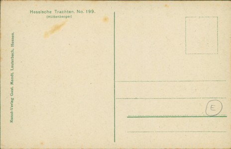Adressseite der Ansichtskarte Hessische Trachten No. 199, (Hüttenberger)