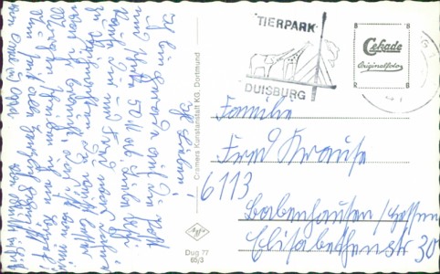 Adressseite der Ansichtskarte Duisburg-Beeck, Marktplatz