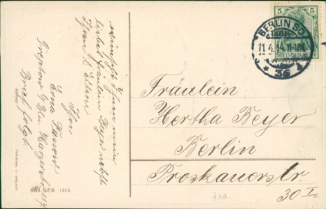 Adressseite der Ansichtskarte Fröhliche Ostern, Mädchen mit Kücken