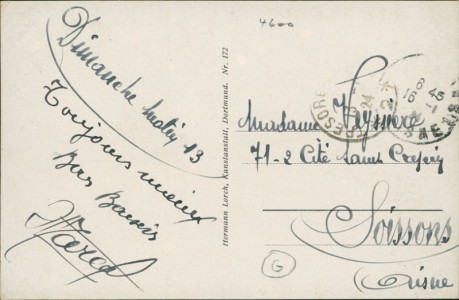 Adressseite der Ansichtskarte Mengede, Bahnhofstraße und Post