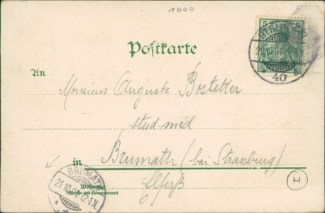 Adressseite der Ansichtskarte Gruss aus Berlin, Café Keck-Passage, Inneres der Passage, Friedrichstrasse mit der Passage