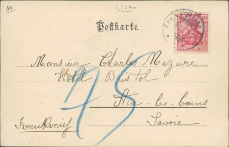 Adressseite der Ansichtskarte Gruss aus Prüm, Hotel zum Engel, Totalansicht