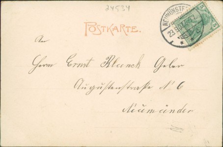 Adressseite der Ansichtskarte Neumünster, Café Aegir