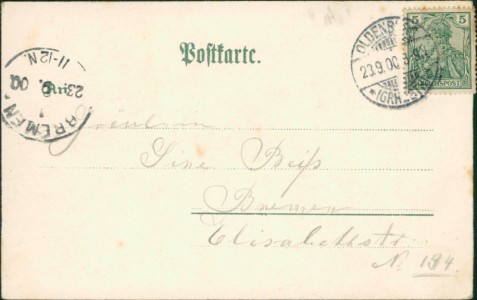 Adressseite der Ansichtskarte Gruss aus Oldenburg, Schloss, Am Stau, Rathaus