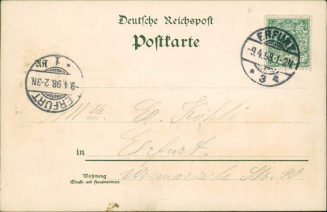 Adressseite der Ansichtskarte Hochheim bei Erfurt, Gruss vom Kurhaus Bes. Karl Fischer