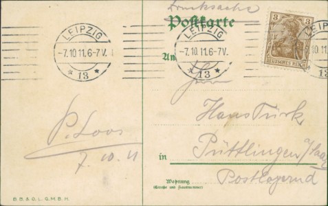 Adressseite der Ansichtskarte Gruss aus Großzschocher, Hauptstrasse, Alte Schule, Neue Schule, Gemeindeamt, Kirche