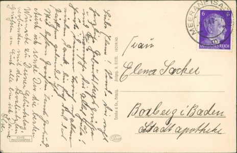 Adressseite der Ansichtskarte Meerane i. Sa., Hindenburg-Platz vom Kirchturm aus