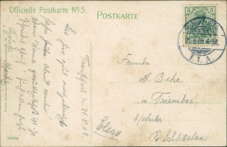 Adressseite der Ansichtskarte Frankfurt a. M., Internationale Luftschiffahrt-Ausstellung (ILA). Offizielle Postkarte No. 5