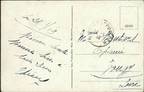 Adressseite der Ansichtskarte Gruss aus Marienborn, Total, Bahnhof, Hauptstrasse