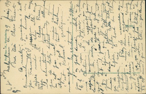 Adressseite der Ansichtskarte Nackenheim a. Rh., Totalansicht, Kath. Kirche, Kolonial- u. Farbwarenhandlung