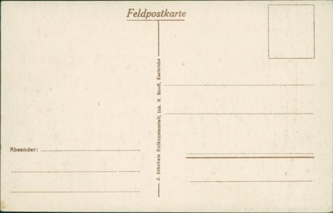 Adressseite der Ansichtskarte Durmersheim, Kriegsverpflegungsanstalt