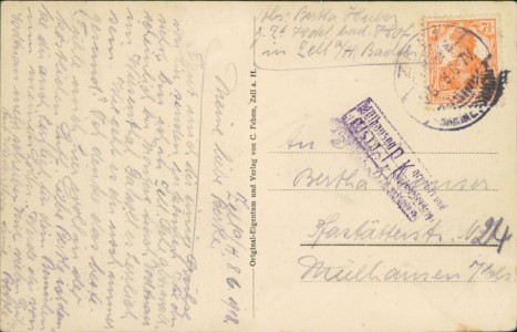 Adressseite der Ansichtskarte Zell am Harmersbach, Blick vom Schützendobel (Norden)