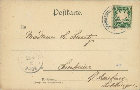 Adressseite der Ansichtskarte Schwabmünchen, Straßenpartie