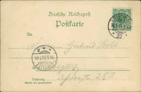 Adressseite der Ansichtskarte Berlin, Kgl. Direction f. d. Verwaltung d. direkten Steuern, Stiftungsfest