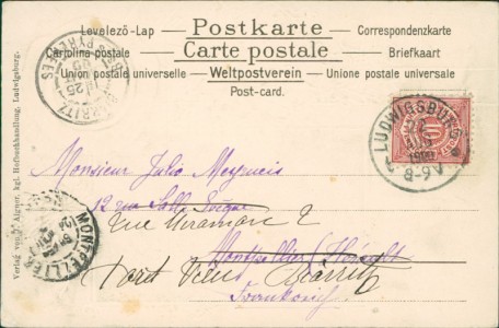 Adressseite der Ansichtskarte Ludwigsburg, Partie v. Kgl. Schloss