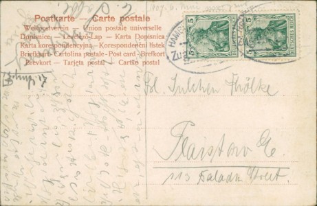 Adressseite der Ansichtskarte Hamburg-Harburg, Zum goldenen Engel Bes. W. Schröder, Schlossstr. 28