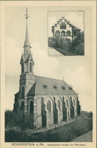 Alte Ansichtskarte Wiesbaden-Schierstein, Kathoische Kirche mit Pfarrhaus