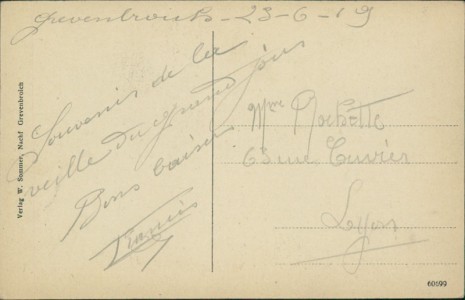 Adressseite der Ansichtskarte Grevenbroich, Kreis Kriegerdenkmal