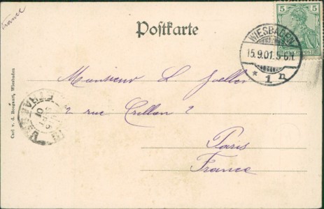 Adressseite der Ansichtskarte Wiesbaden, Wiesbadener Tagblatt