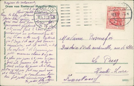 Adressseite der Ansichtskarte Stettin / Szczecin, Restaurant Mutgeber Mühle