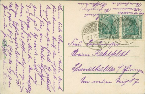 Adressseite der Ansichtskarte Kynwasser / Choiniec, Gartenansicht des Hotel Rübezahl mit der Gondelfahrt