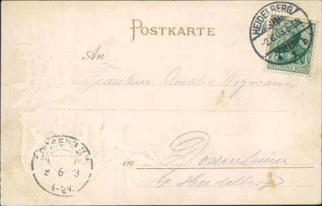 Adressseite der Ansichtskarte Bad Liebenzell, Gesamtansicht, Wappen, Dackel, Wild