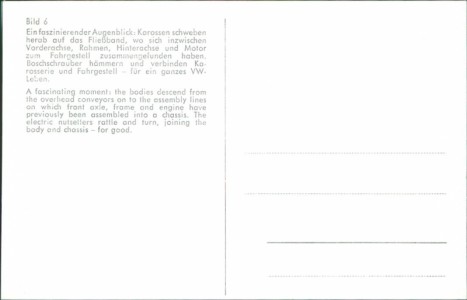Adressseite der Ansichtskarte Volkswagenwerk Wolfsburg, VW Käfer-Produktion