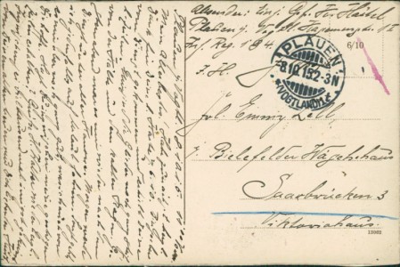 Adressseite der Ansichtskarte Plauen, König Albert-Brücke mit Johanniskirche