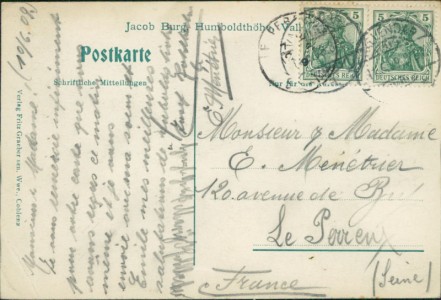 Adressseite der Ansichtskarte Vallendar, Humboldthöhe