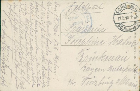 Adressseite der Ansichtskarte Salzern / Saulxures, Gesamtansicht, Zollhaus, Grenze, Strasse nach Senones, Frankreich