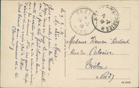 Adressseite der Ansichtskarte Hattmatt, Wirtschaft Michael Martzolf, Bahnhof, Kirche und Schulhaus