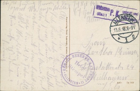 Adressseite der Ansichtskarte Allenstein / Olsztyn, Partie am Schloß