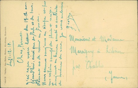 Adressseite der Ansichtskarte Kirchberg (Hunsrück), Marktplatz im Schnee