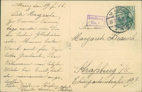 Adressseite der Ansichtskarte Mainz, Auf dem Albansberg