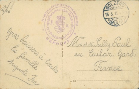 Adressseite der Ansichtskarte Grimma-Golzern, Kolonie Kamerun mit Villa