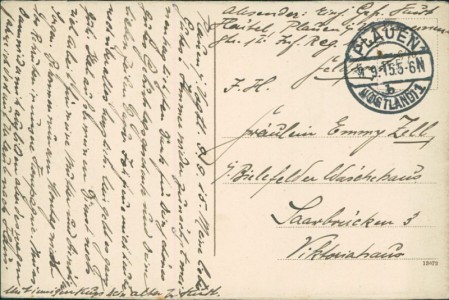 Adressseite der Ansichtskarte Gruß aus der Vogtl. Schweiz, Die Pfaffenmühle