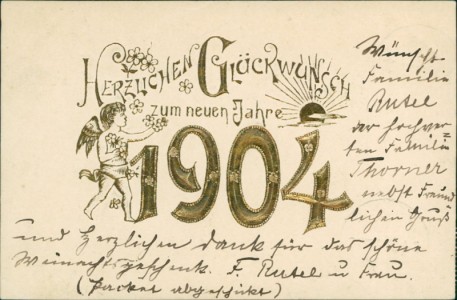 Alte Ansichtskarte Herzlichen Glückwunsch zum neuen Jahre, Jahreszahl "1904" in Golddruck, Engelchen