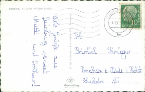 Adressseite der Ansichtskarte Duisburg, Friedrich-Wilhelm-Straße