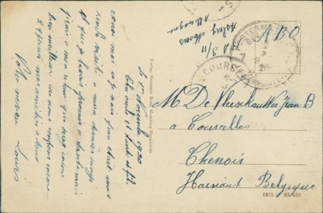 Adressseite der Ansichtskarte Moers-Asberg, Restauration zum "Vater Rhein"