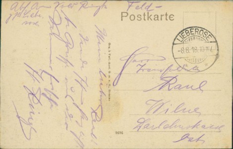 Adressseite der Ansichtskarte Lieberose, Schäfersee mit Blick auf Blasdorf