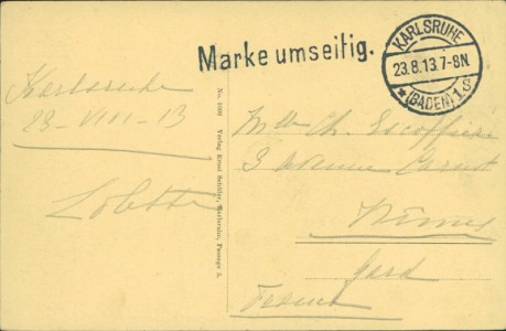 Adressseite der Ansichtskarte Karlsruhe, Neuer Hauptbahnhof