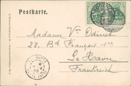 Adressseite der Ansichtskarte Bad Soden am Taunus, Blick vom Dachberg