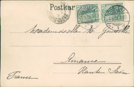 Adressseite der Ansichtskarte Koblenz, Vorstadt