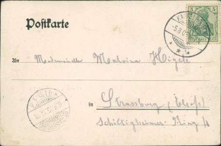 Adressseite der Ansichtskarte Kappelrodeck-Waldulm, Gesamtansicht, Gasthaus zum Rebstock (Besitzer Berth. Huber), Villa Rosa