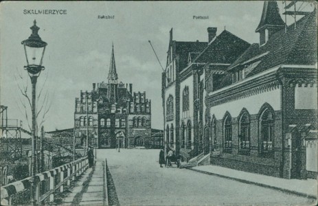 Alte Ansichtskarte Skalmierzyce, Bahnhof, Postamt