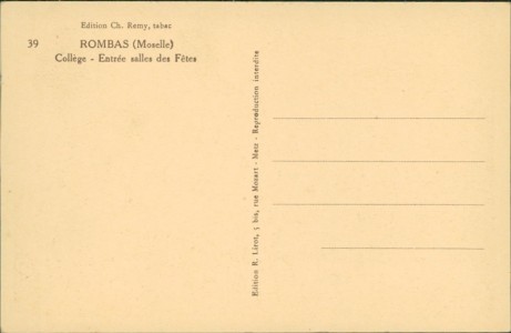 Adressseite der Ansichtskarte Rombas / Rombach, Collège - Entrée salles des Fêtes